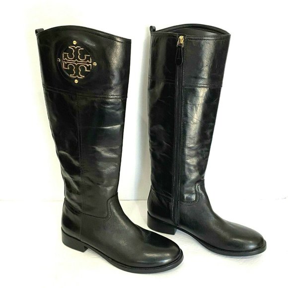 Tory Burch Black Calf Leather Knee High Kiernan Riding Boots 7 - Picture 9 of 10